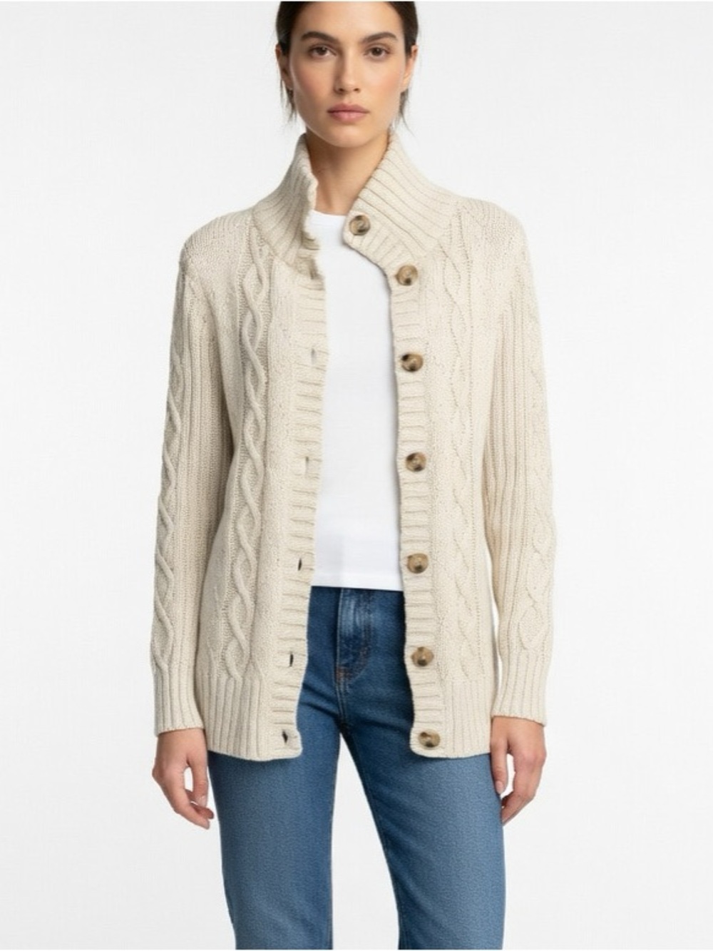 Joe Fresh Cable Knit Beige Chunky Cardigan - S